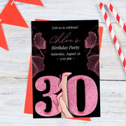 Customizable 30th Birthday Party Invitation | Editable Canva Template | Glam Pink & Glitter High Heels Design | Instant Download