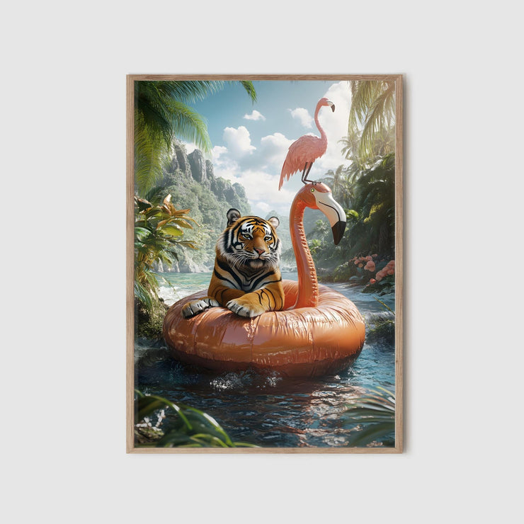 Cool tiger and flamingo wall art print – jungle wall decor, exotic animal poster, tropical art for home- cool urban wildlife animal poster