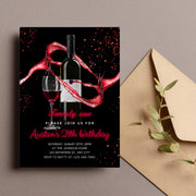 Elegant Red Wine Birthday Party Invitation – Editable Canva Template