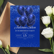 Elegant Blue Sparkle Birthday Invitation - Customizable Canva Template for celebrating Parties