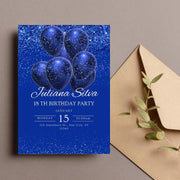 Elegant Blue Sparkle Birthday Invitation - Customizable Canva Template for celebrating Parties