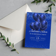 Elegant Blue Sparkle Birthday Invitation - Customizable Canva Template for celebrating Parties