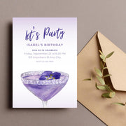 Elegant Violet/ purple Birthday Party Invitation Template – Customizable Canva Design for Any Event- cocktail birthday invitation