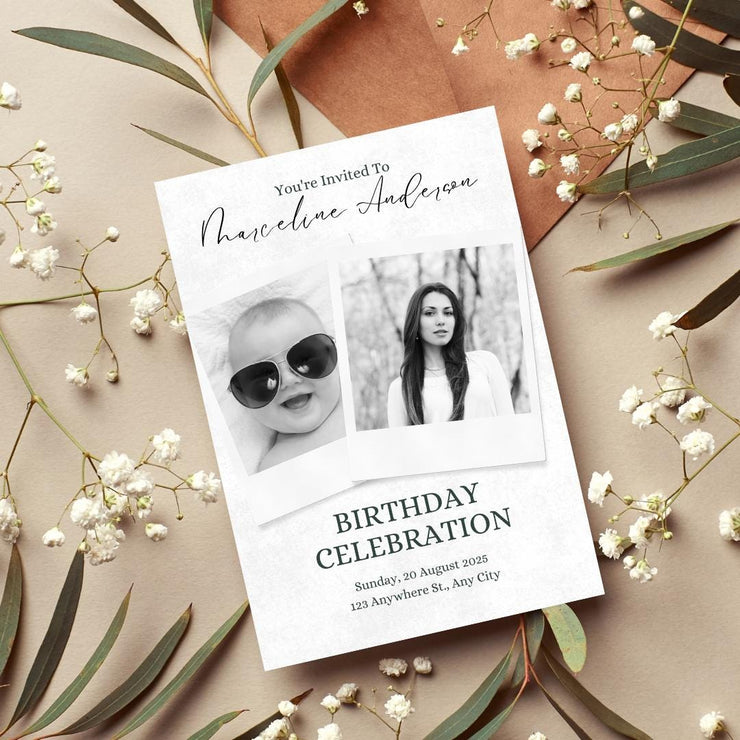 Customizable Polaroid Style Birthday Invitation - Editable Canva Template for Any Event