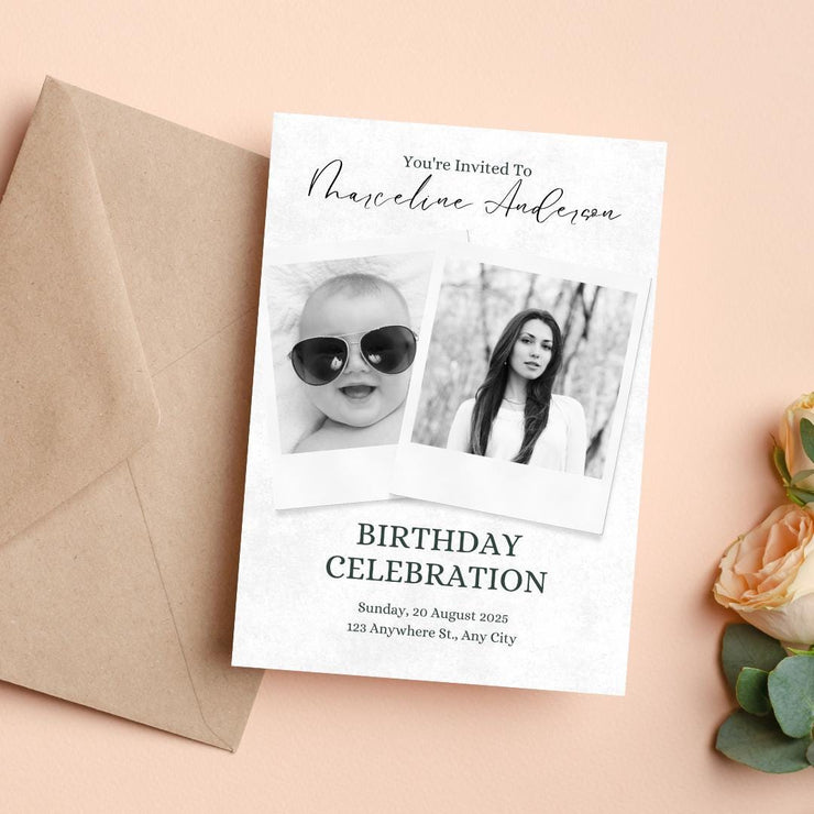 Customizable Polaroid Style Birthday Invitation - Editable Canva Template for Any Event