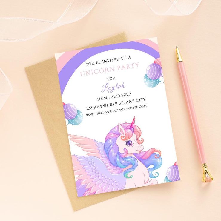 Customizable Unicorn Party Invitation | Editable Digital Canva Template | Perfect for Kids’ Birthday Parties