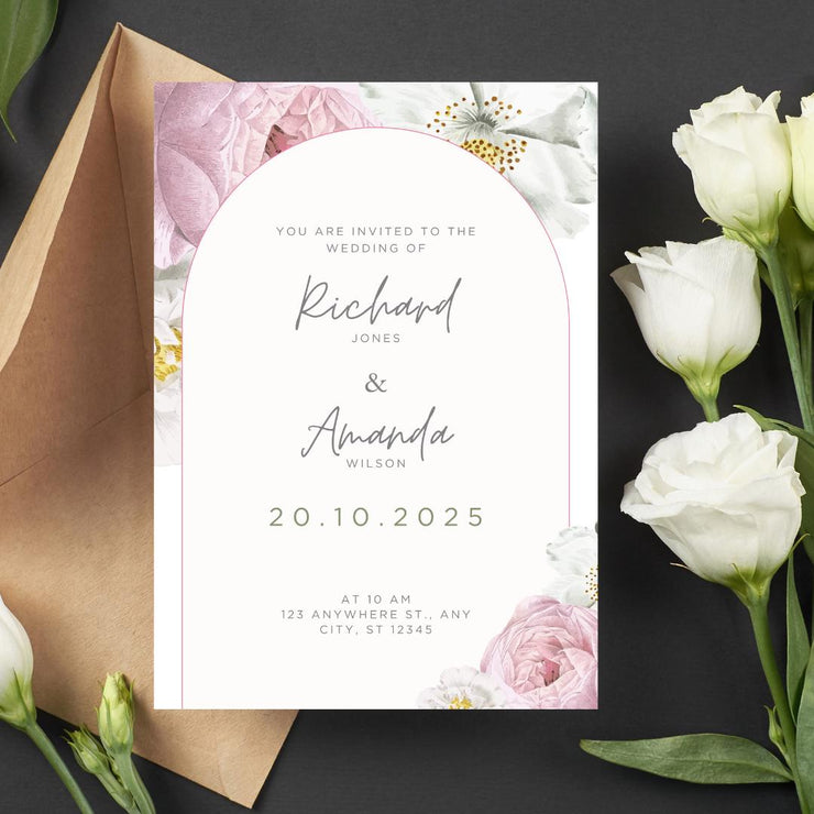 Floral Arch Wedding Invitation Template | Editable Canva Design | Customizable party template for Elegant Weddings