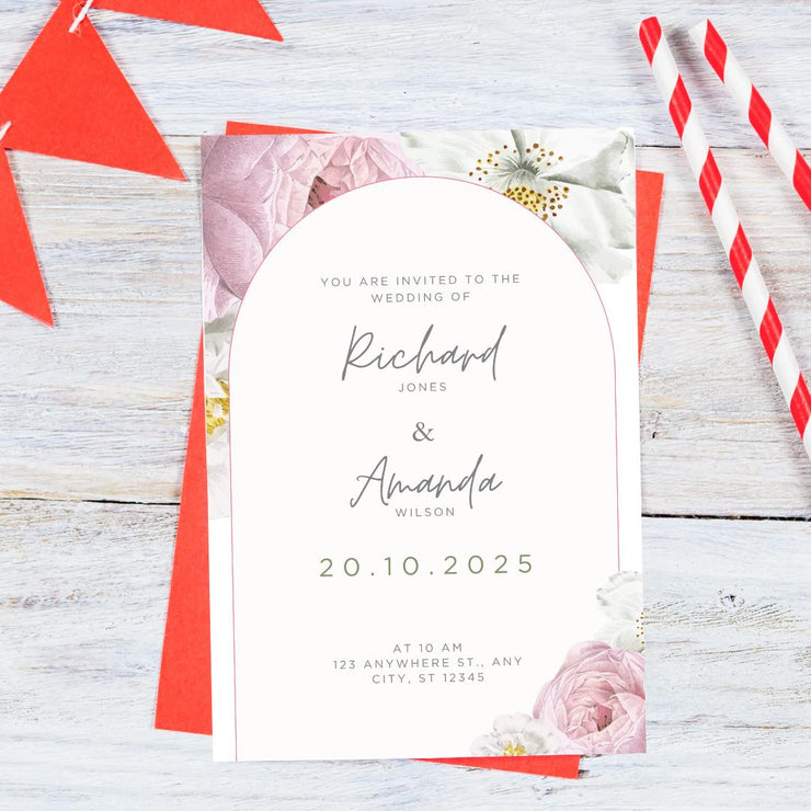 Floral Arch Wedding Invitation Template | Editable Canva Design | Customizable party template for Elegant Weddings