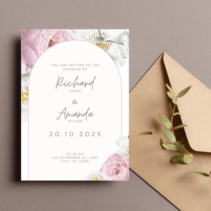 Floral Arch Wedding Invitation Template | Editable Canva Design | Customizable party template for Elegant Weddings