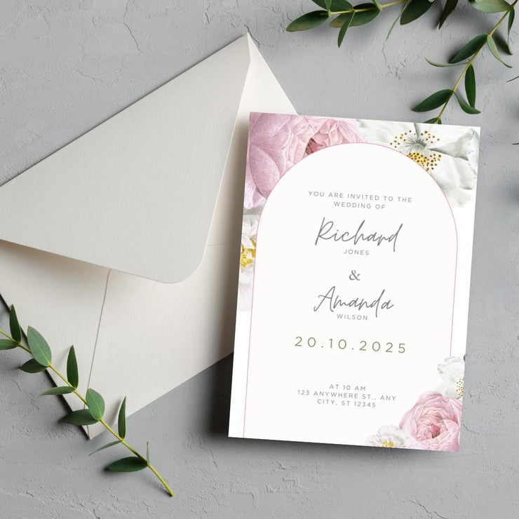 Floral Arch Wedding Invitation Template | Editable Canva Design | Customizable party template for Elegant Weddings