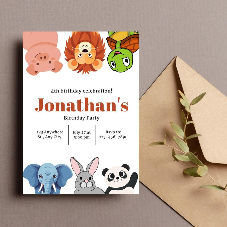 Editable Animal-Themed Birthday Invitation Template | Customizable Canva invitation template Link | Digital Download