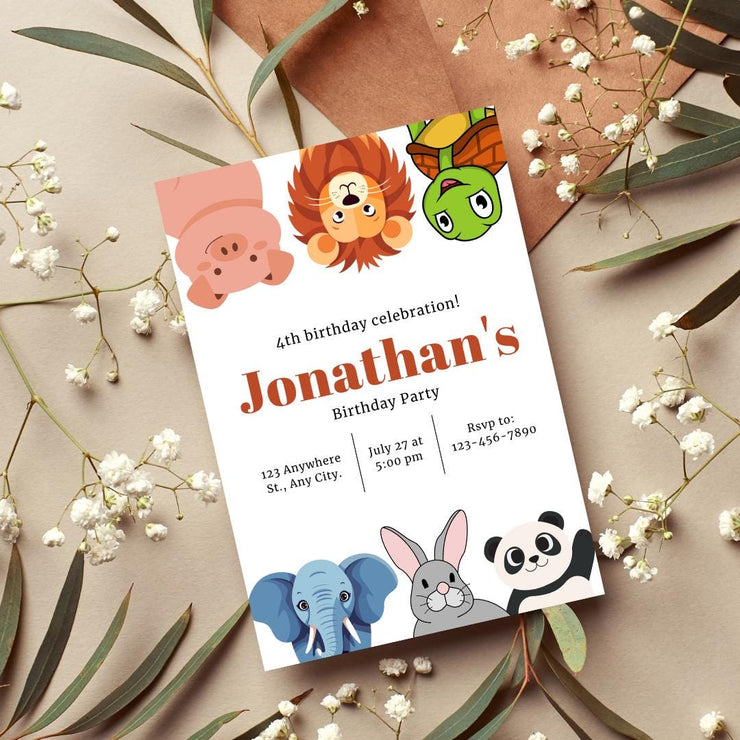 Editable Animal-Themed Birthday Invitation Template | Customizable Canva invitation template Link | Digital Download