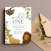 Wild One Jungle / safari Birthday Invitation | Editable Canva Template | Digital Animal Safari birthday Theme | Birthday Printable Invite