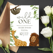 Wild One Jungle / safari Birthday Invitation | Editable Canva Template | Digital Animal Safari birthday Theme | Birthday Printable Invite