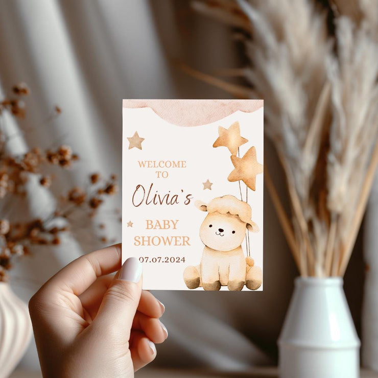 Editable Baby Shower Invitation | Cute Lamb and Stars Theme | Canva Template- party invite