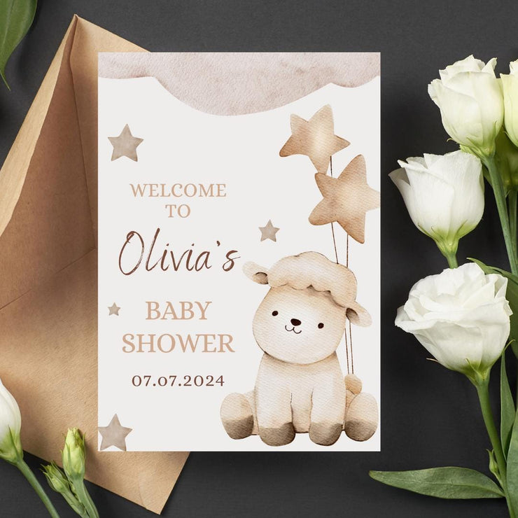 Editable Baby Shower Invitation | Cute Lamb and Stars Theme | Canva Template- party invite