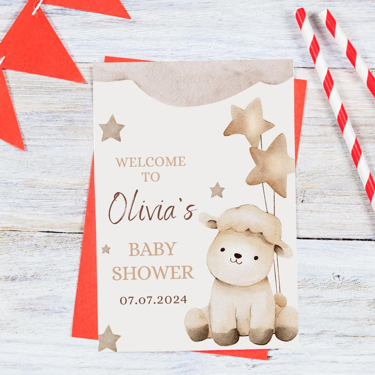 Editable Baby Shower Invitation | Cute Lamb and Stars Theme | Canva Template- party invite