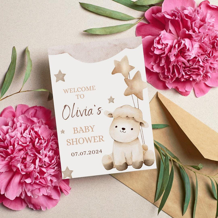 Editable Baby Shower Invitation | Cute Lamb and Stars Theme | Canva Template- party invite