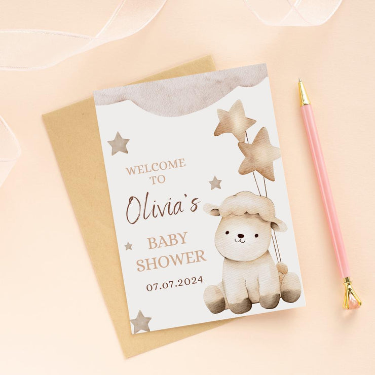 Editable Baby Shower Invitation | Cute Lamb and Stars Theme | Canva Template- party invite