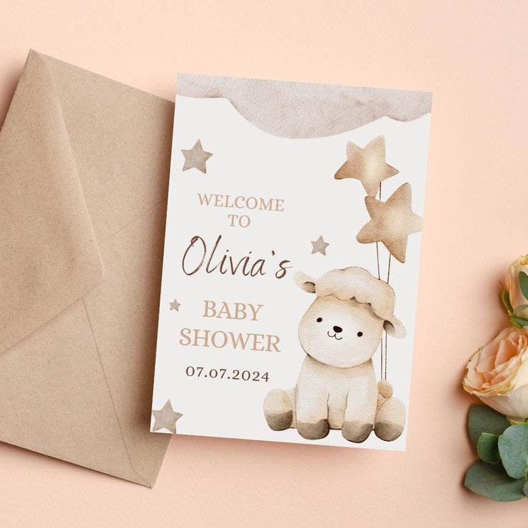 Editable Baby Shower Invitation | Cute Lamb and Stars Theme | Canva Template- party invite