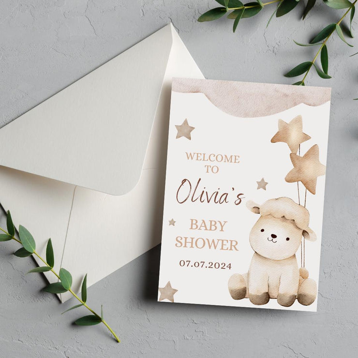 Editable Baby Shower Invitation | Cute Lamb and Stars Theme | Canva Template- party invite