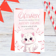 Adorable Kitten Baby Shower Invitation with Pink Butterflies | Editable Canva party Template