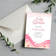 Pink Waves Baby Shower Invitation | Customizable Girl Baby Shower Template | Editable Canva Invite