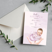 Soft Purple Newborn Baby Shower Invitation - Customizable Canva Design- Canva party invite template