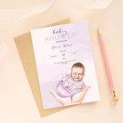 Soft Purple Newborn Baby Shower Invitation - Customizable Canva Design- Canva party invite template