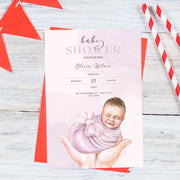 Soft Purple Newborn Baby Shower Invitation - Customizable Canva Design- Canva party invite template