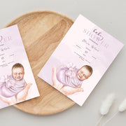 Soft Purple Newborn Baby Shower Invitation - Customizable Canva Design- Canva party invite template