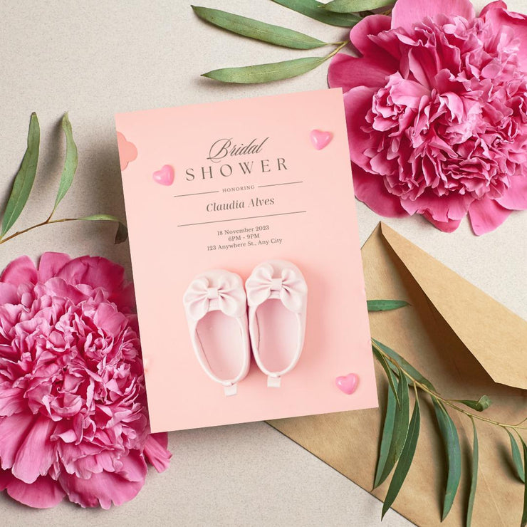 Pink Baby Shoes Baby Shower Invitation Template - Editable Canva Design with Hearts- gender reveal- pink pastel invite