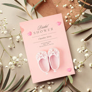 Pink Baby Shoes Baby Shower Invitation Template - Editable Canva Design with Hearts- gender reveal- pink pastel invite