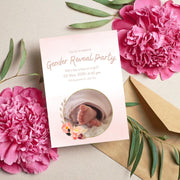 Gender Reveal Party Invitation Template | Editable Floral Baby Shower invite Card | Customizable Canva Design with Pink Accents