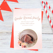 Gender Reveal Party Invitation Template | Editable Floral Baby Shower invite Card | Customizable Canva Design with Pink Accents