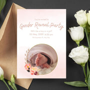 Gender Reveal Party Invitation Template | Editable Floral Baby Shower invite Card | Customizable Canva Design with Pink Accents