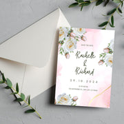 Pink floral and White Rose Wedding Invitation Template | Editable Pink Watercolor Accents | Instant Download Canva design