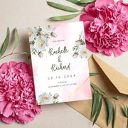 Pink floral and White Rose Wedding Invitation Template | Editable Pink Watercolor Accents | Instant Download Canva design