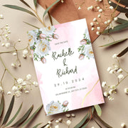 Pink floral and White Rose Wedding Invitation Template | Editable Pink Watercolor Accents | Instant Download Canva design