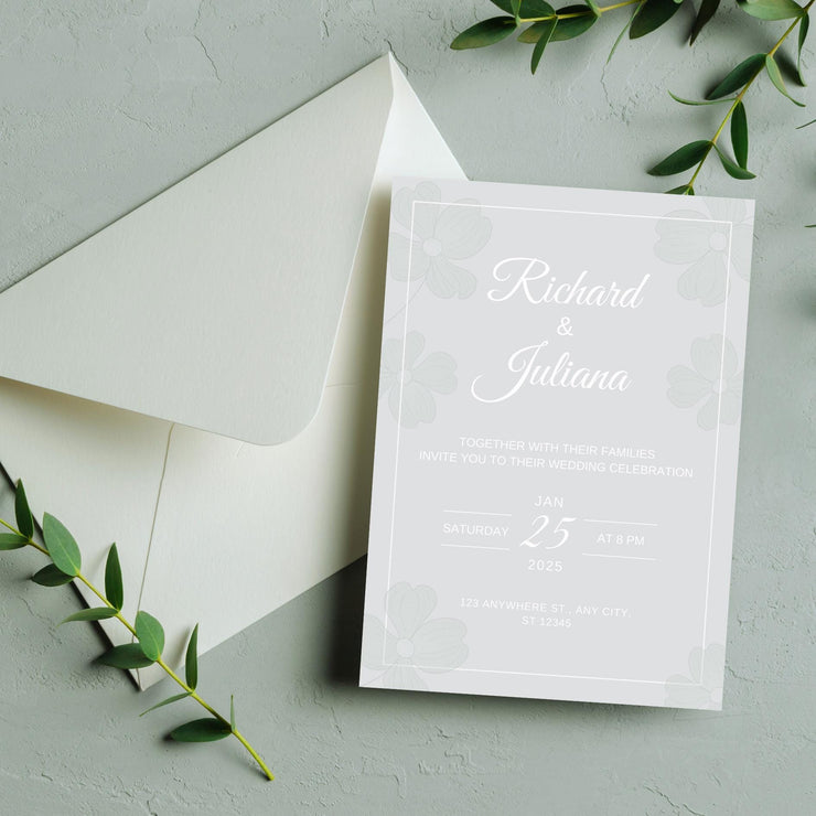 Minimalist Floral Wedding Invitation Template | Customizable Canva Design | Digital Download| easy customisation | wedding party