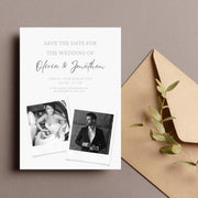 Personalized Modern Polaroid Wedding Invitation Template – Minimalist Black-and-White Design with Customizable Canva design for Easy Editing