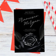 Black Rose Elegant Wedding Invitation Template - Customizable Canva Design| black theme wedding