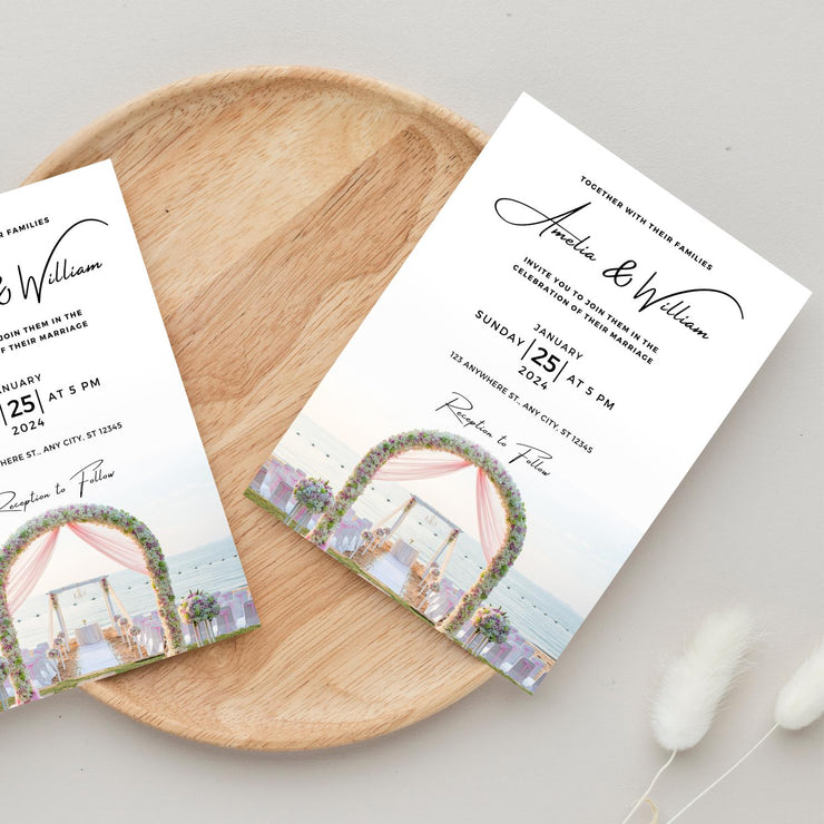 Beach Wedding Invitation Template | Editable Floral Arch Design | Digital Wedding Invite |wedding party