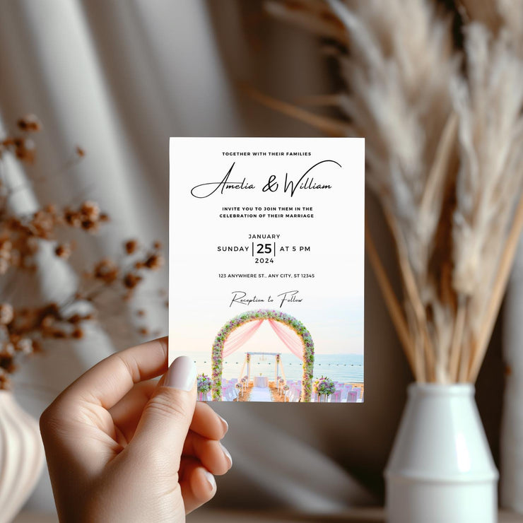 Beach Wedding Invitation Template | Editable Floral Arch Design | Digital Wedding Invite |wedding party