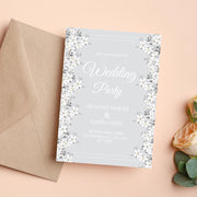 Floral and silver Wedding Invitation Template | Customizable Canva Invitation with Editable Text | Instant Download / wedding party invite