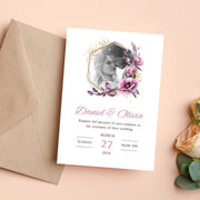 Floral Geometric Wedding Invitation Template | Customizable Canva Design | Instant Download- wedding invites