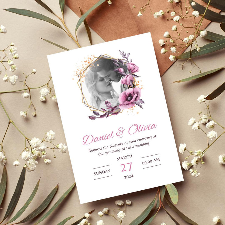 Floral Geometric Wedding Invitation Template | Customizable Canva Design | Instant Download- wedding invites