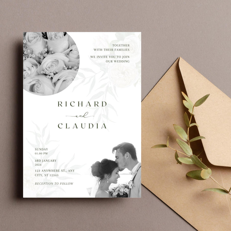 Modern design with image Wedding Invitation Template | Editable Canva Design | Black & White Wedding Invite and party