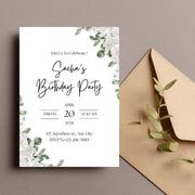 Floral Greenery Birthday Invitation | Customizable Digital Template for Elegant Celebrations- party invite