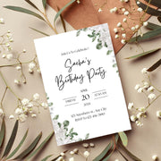 Floral Greenery Birthday Invitation | Customizable Digital Template for Elegant Celebrations- party invite